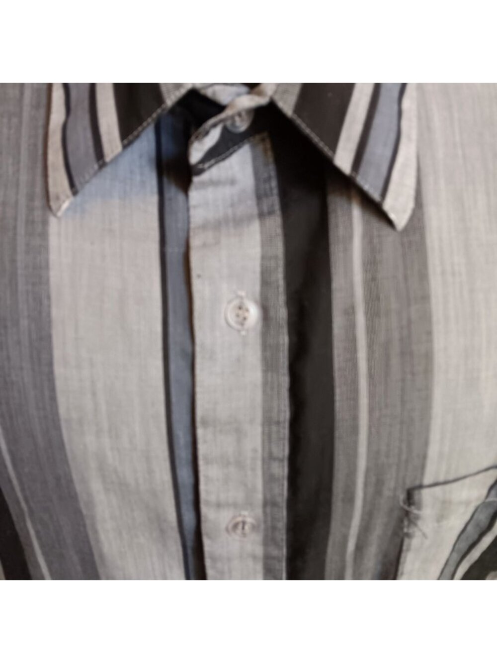 XL True Vintage Shirt 80's Impact Gray Black Vertical Stripe Button-Up Clubster